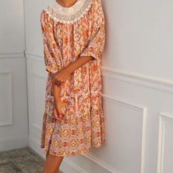 Anthro Floral Lace Lounge Dress - Picture 2 of 2